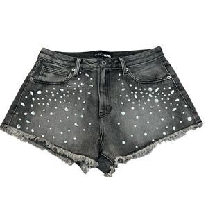 Fashion Nova Dazzle Dazzle Rhinestone Denim Shorts Size 9 Gray Cutoff Concert